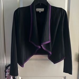 PATRIZIA LUCA Black Open Front Cardigan Blazer Purple Trim XS